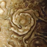One of Jupiter's northern circumpolar cyclones