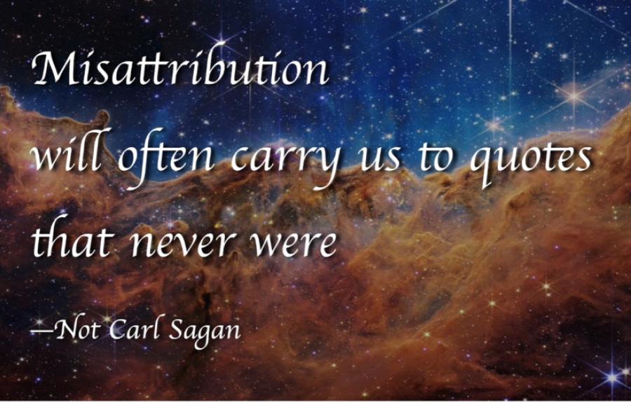 JWST image, Carina Nebula with a spoof on the real Carl Sagan quote